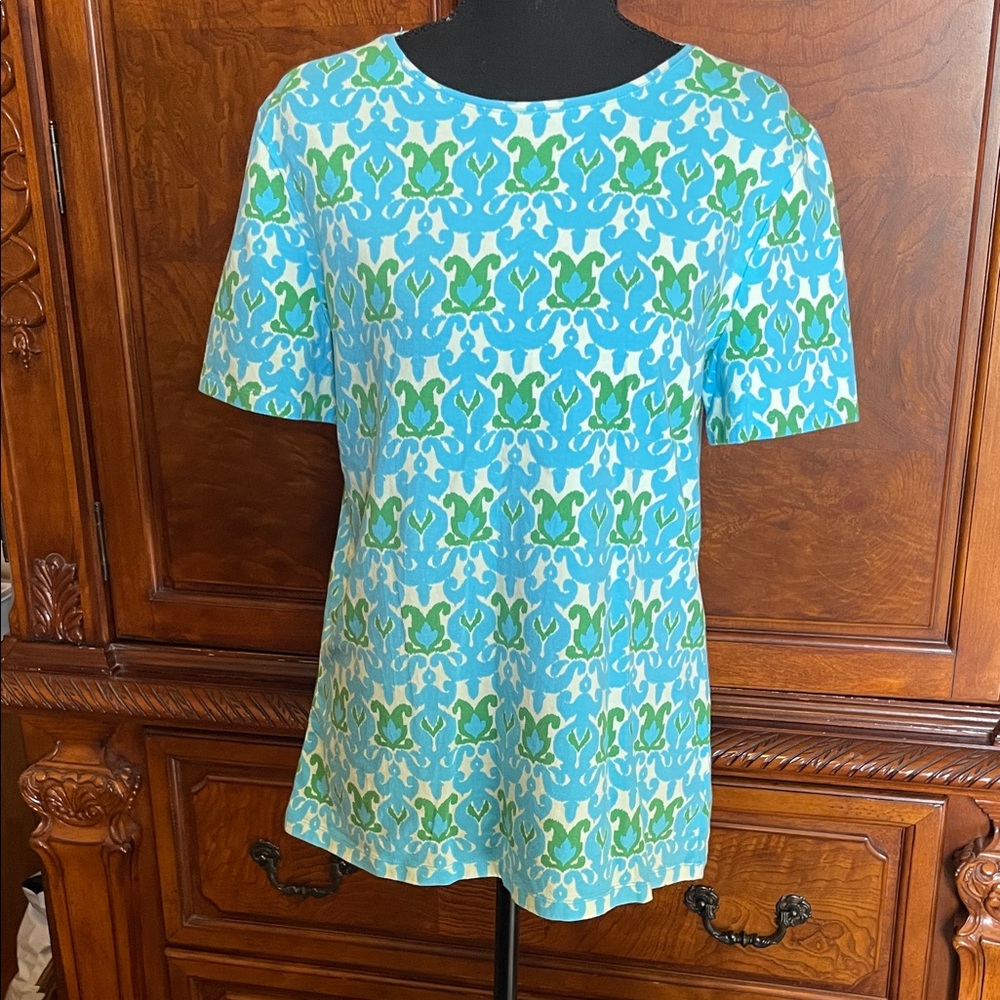 Talbots Short Sleeve Crew Neck Ikat Medallion Print Tee Size Medium